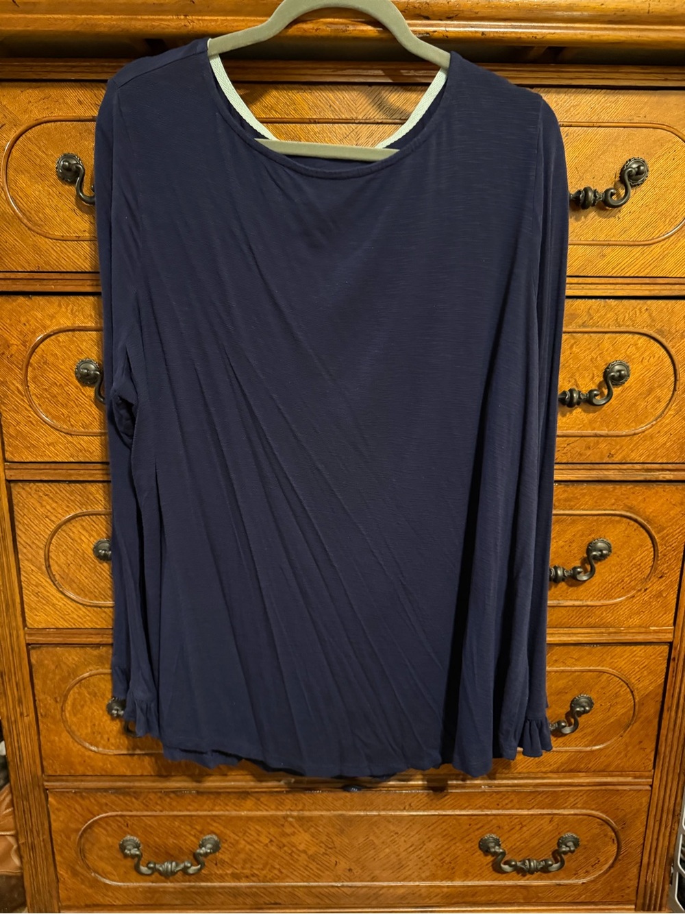 Maurices Navy Long Sleeve Crewneck Top with Ruffle Trim on Sleeves
